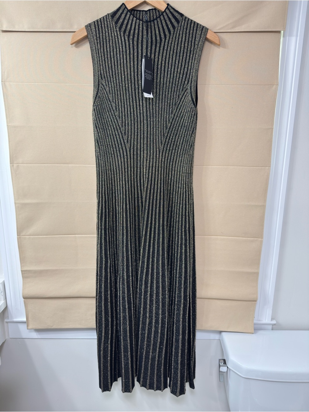 ME+EM Black and Gold Sleeveless Ribbed Maxi Dress